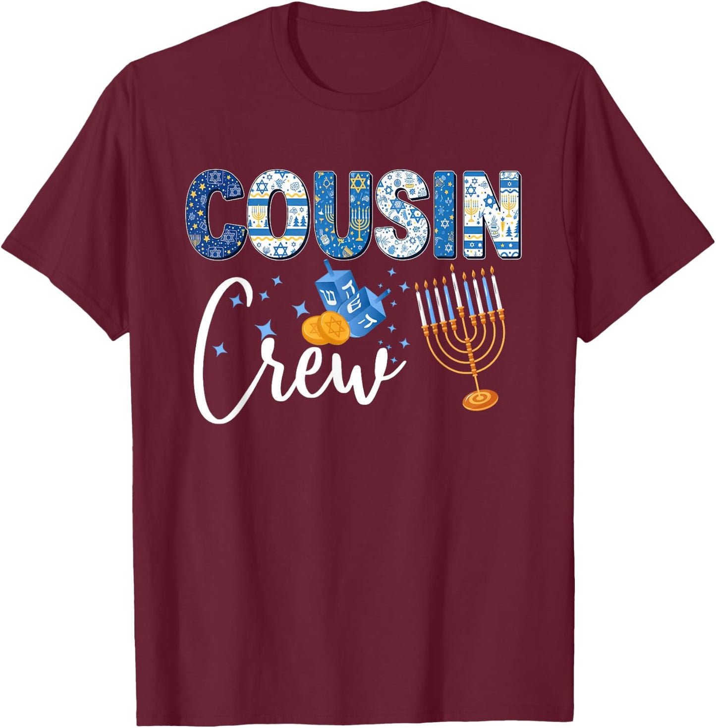 Hanukkah Cousin Crew Matching Family Christmas Pajamas Kids T-Shirt - T-Shirt | Maroon