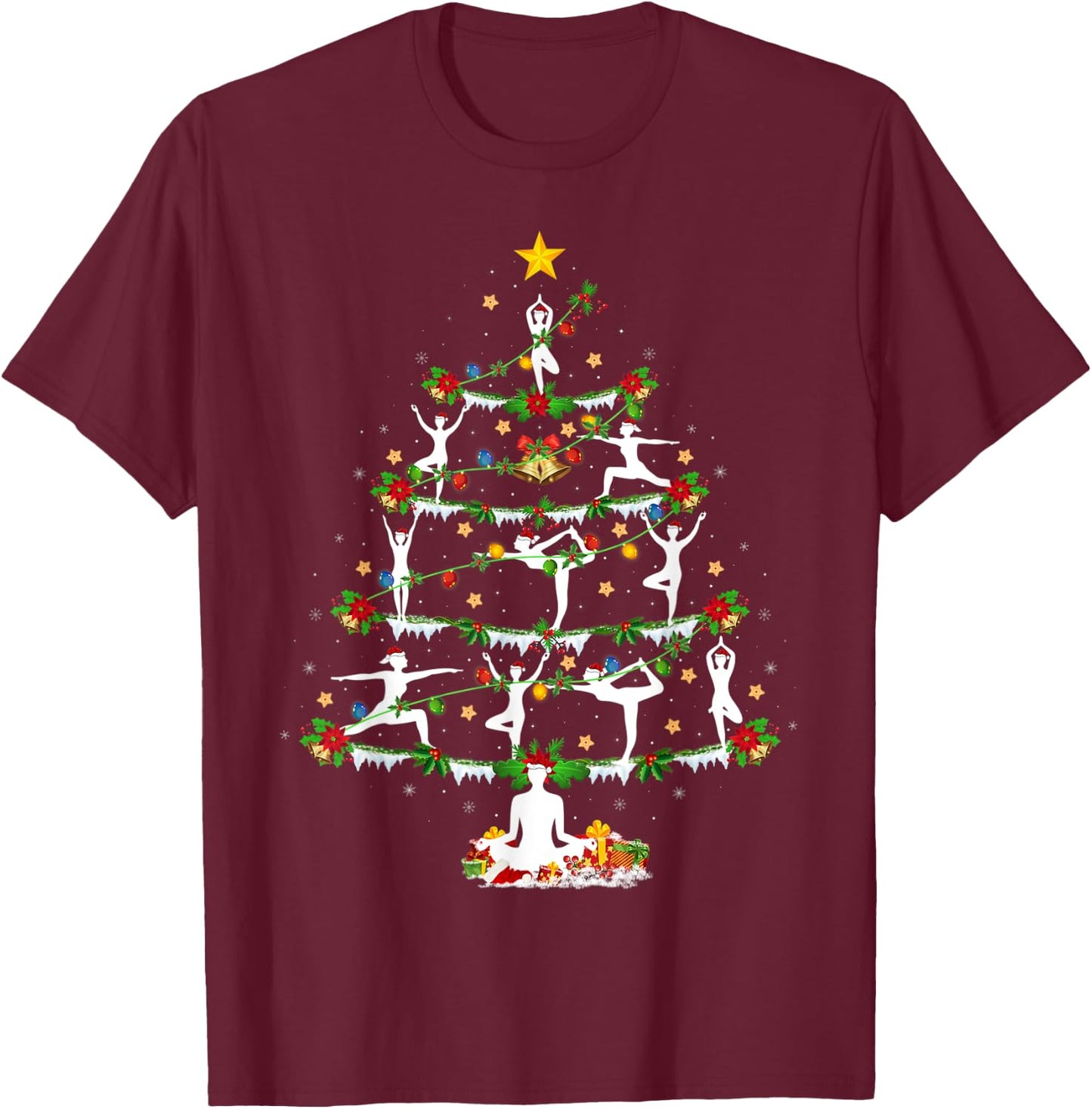 Yoga Lover Xmas Lighting Yoga Christmas Tree T-Shirt - T-Shirt | Maroon