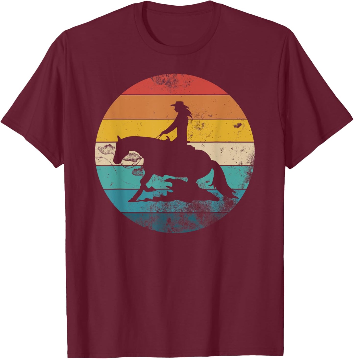 Western Rider Reining Quarter Horse Sliding Stop T-Shirt - T-Shirt | Maroon