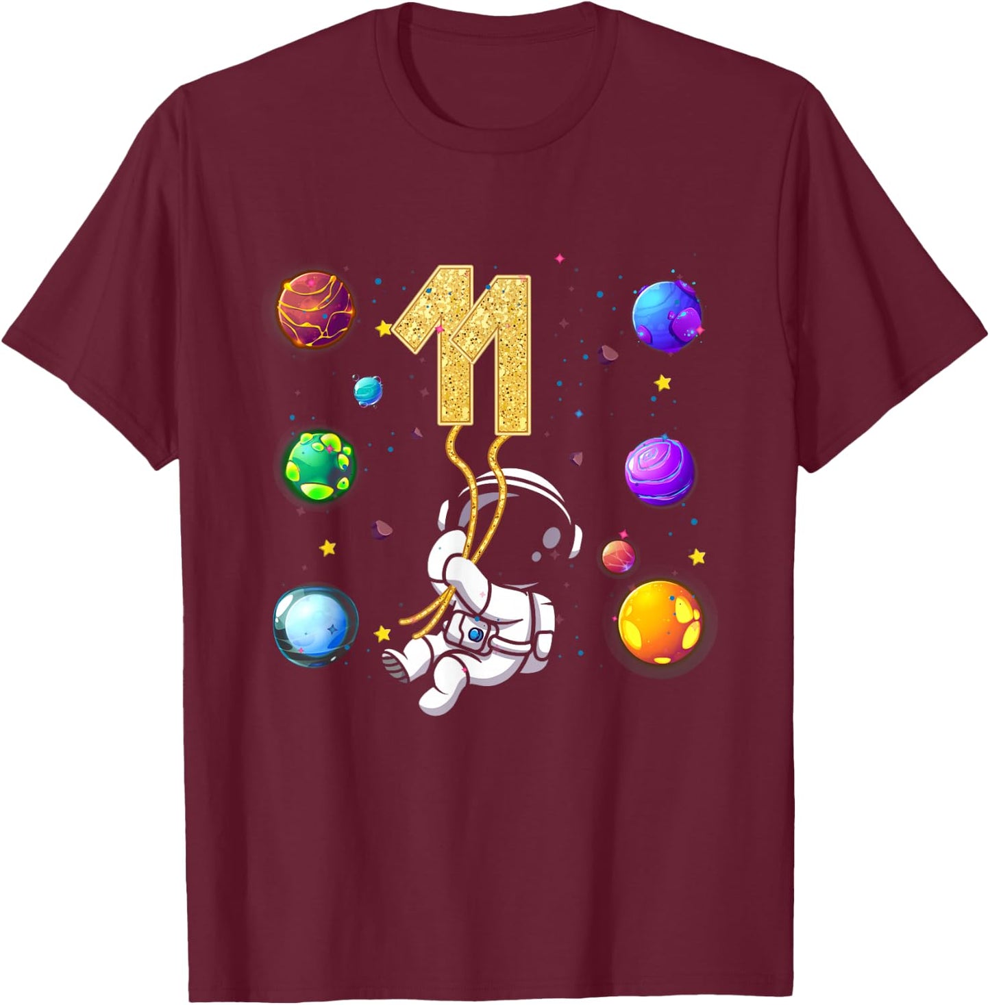Outer 11 Years Old 11th Birthday Astronaut Space Boys T-Shirt - T-Shirt | Maroon