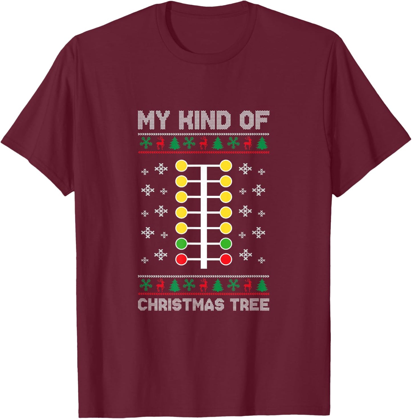 Drag Racing My Kind of Christmas Tree Drag Racer Xmas T-Shirt - T-Shirt | Maroon