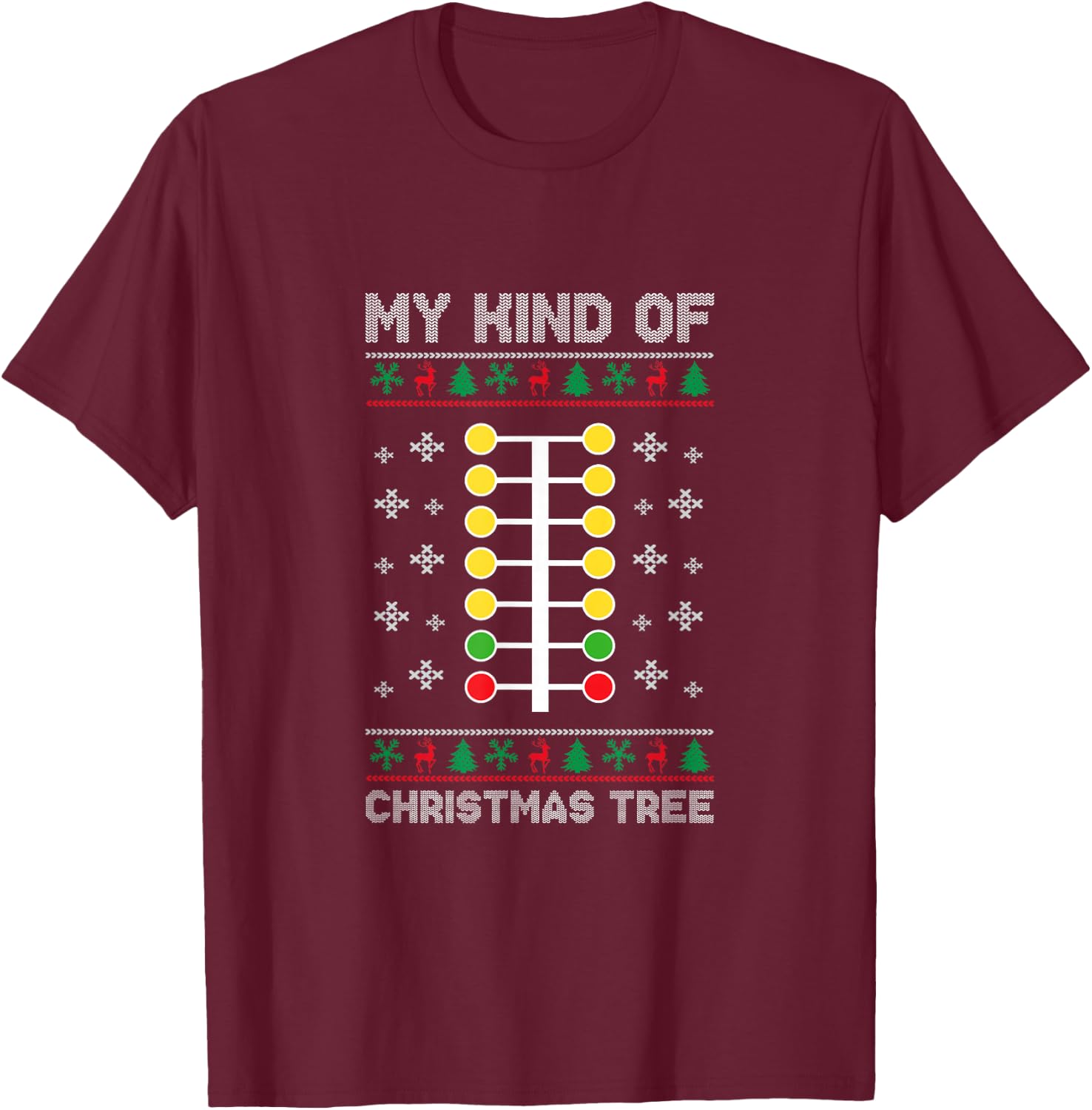 Drag Racing My Kind of Christmas Tree Drag Racer Xmas T-Shirt - T-Shirt | Maroon