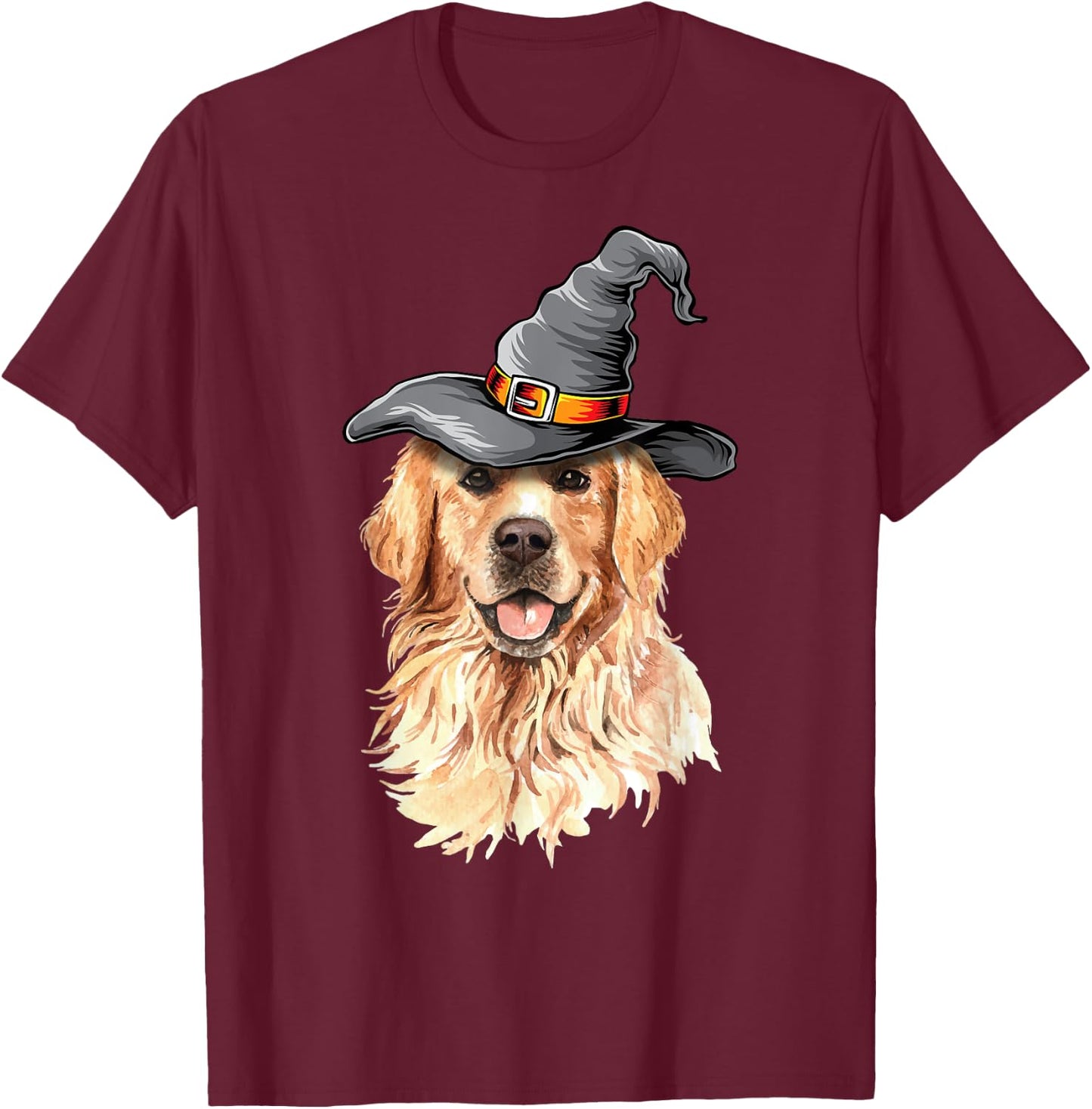 Golden Retriever Halloween Costumes Dog Lover Witch Hat Women Kids T-Shirt - T-Shirt | Maroon