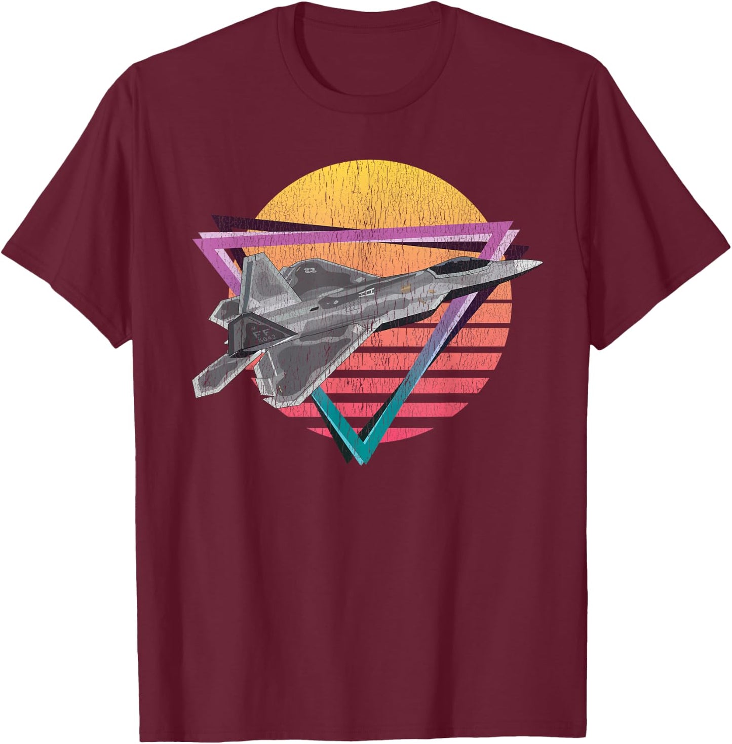 F-22 Raptor Fighter Jet Vaporwave Aesthetic Retrowave Jet T-Shirt - T-Shirt | Maroon