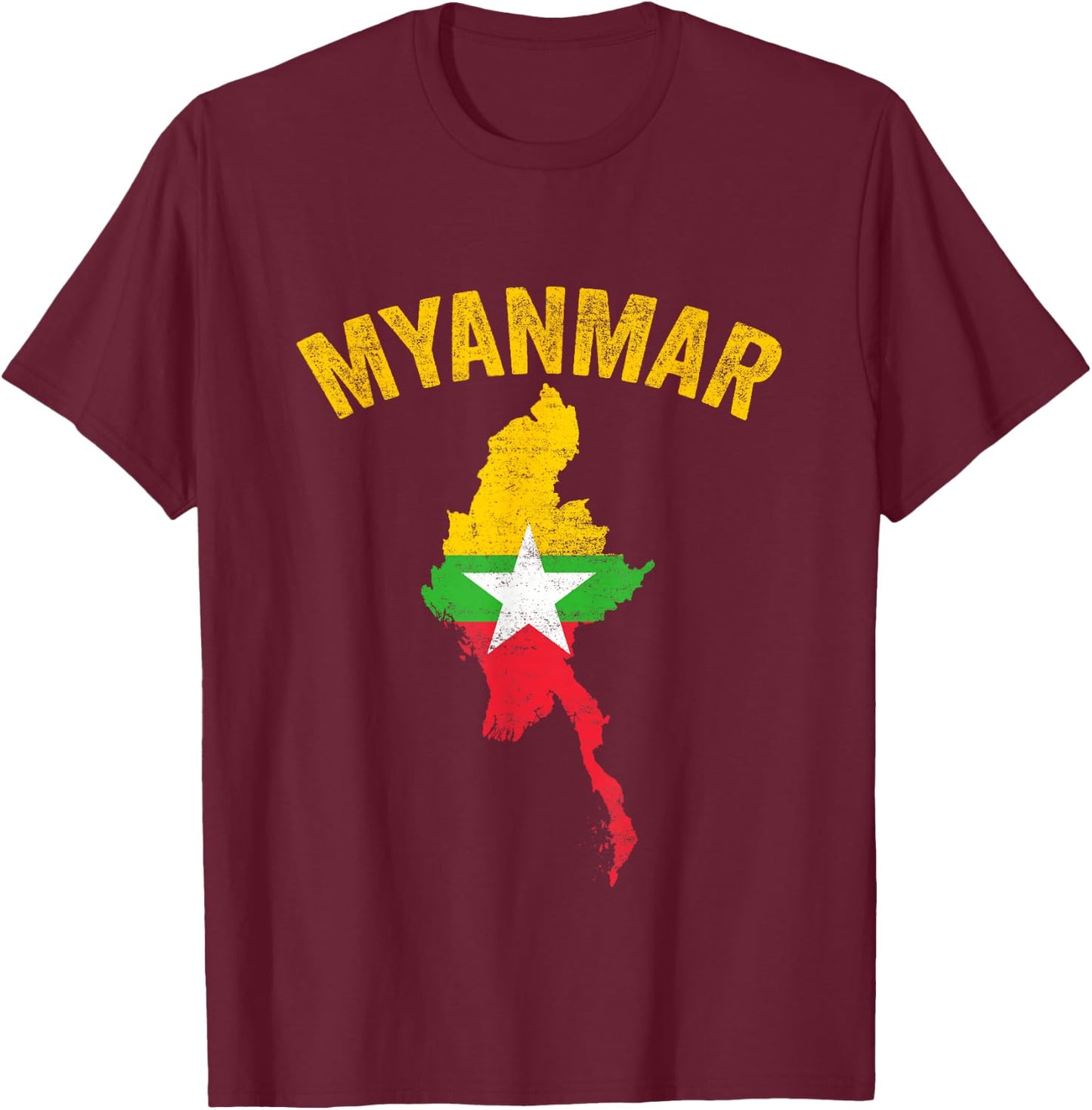 Distressed Retro Myanmar Flag Myanmar Map Patriotic T-Shirt - T-Shirt | Maroon