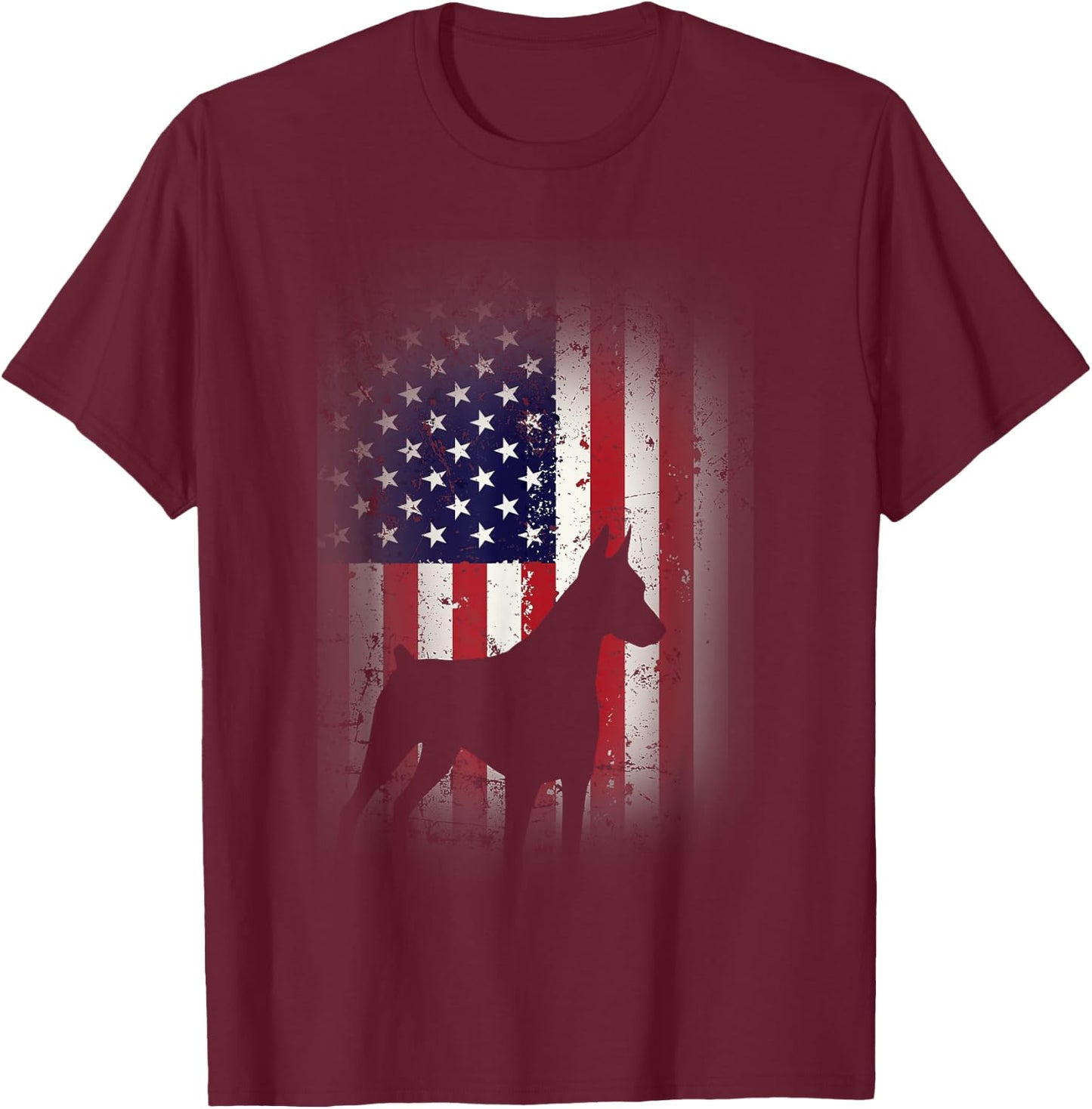 Funny Doberman Pinscher Art Women Doberman US Flag T-Shirt - T-Shirt | Maroon