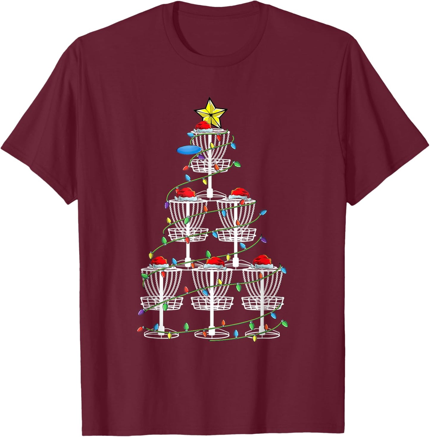 Xmas Stupid Tree Disc Golf Funny Frisbee Golf Player Basket T-Shirt - T-Shirt | Maroon