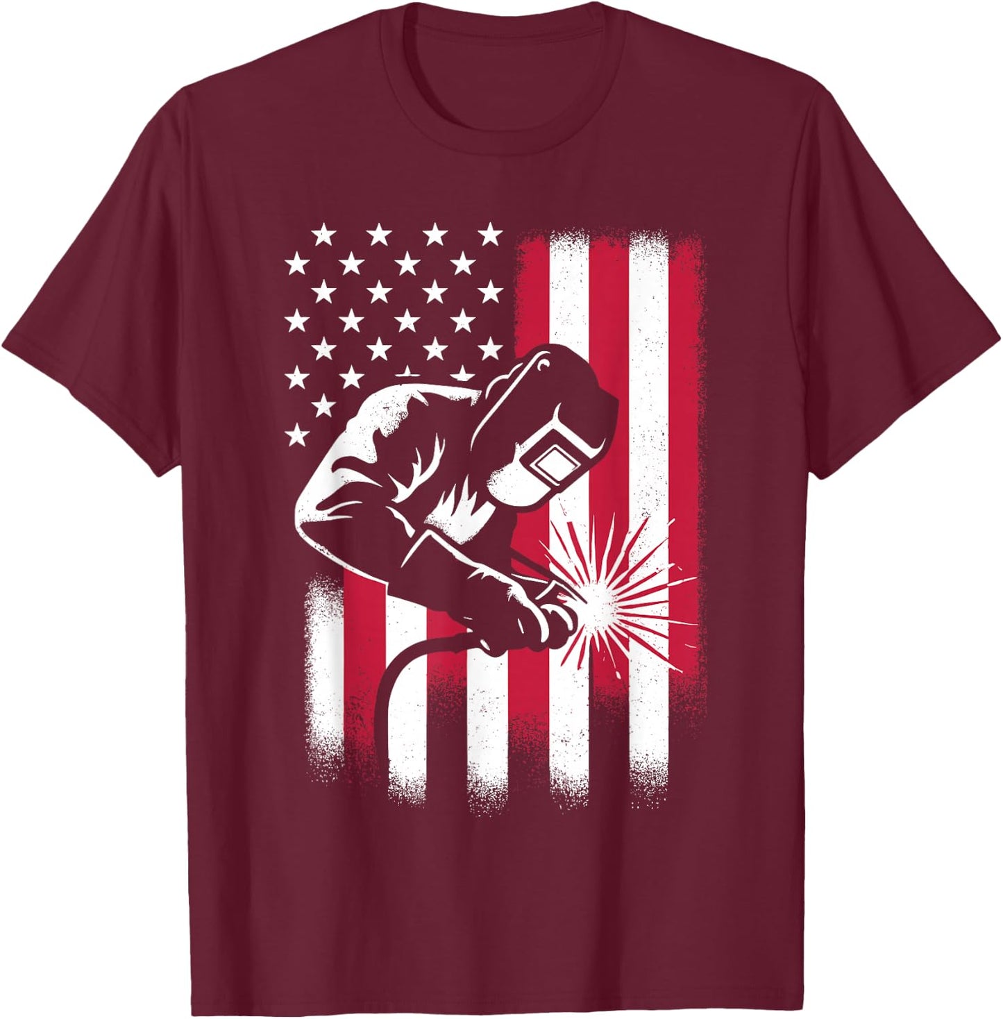 Welder USA American Flag Patriotic Welding T-Shirt - T-Shirt | Maroon