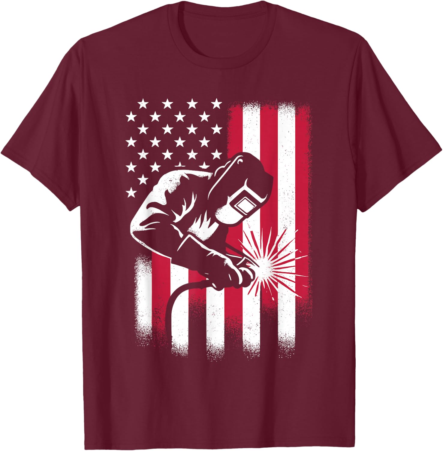 Welder USA American Flag Patriotic Welding T-Shirt - T-Shirt | Maroon