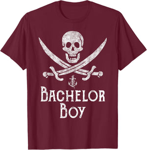 Bachelor Party Shirt Funny Pirate Skull Sword Groom Gift T-Shirt - T-Shirt | Maroon