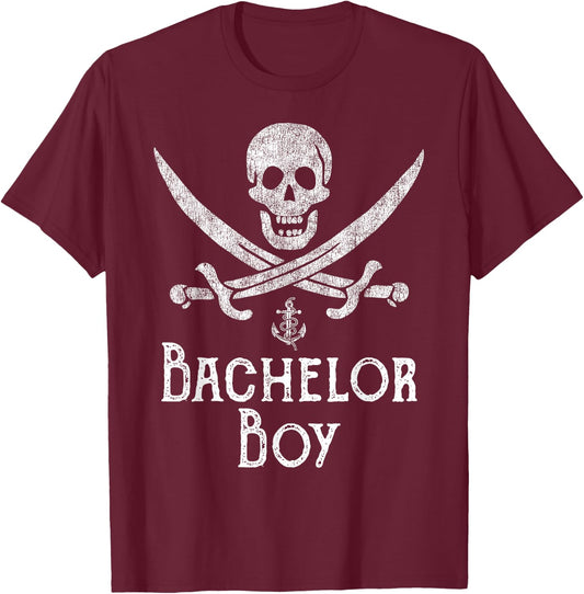 Bachelor Party Shirt Funny Pirate Skull Sword Groom Gift T-Shirt - T-Shirt | Maroon