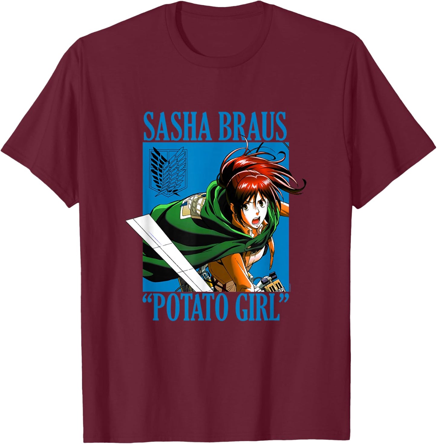 Attack on Titan Sasha Braus Potato Girl AOT Anime T-Shirt - T-Shirt | Maroon