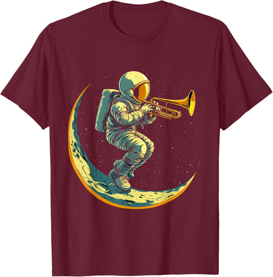 Astronaut Playing Trombone T-Shirt - T-Shirt | Maroon