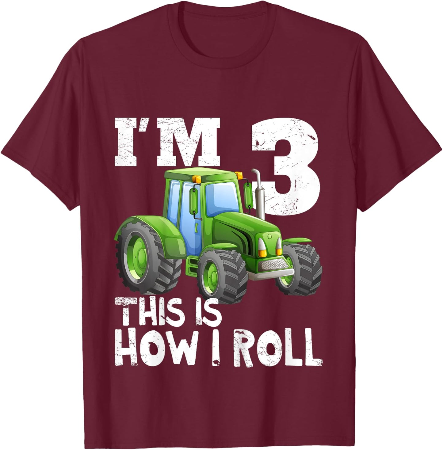 Green Farm Tractor 3rd Birthday Party Gift 3 Year Old T-Shirt - T-Shirt | Maroon