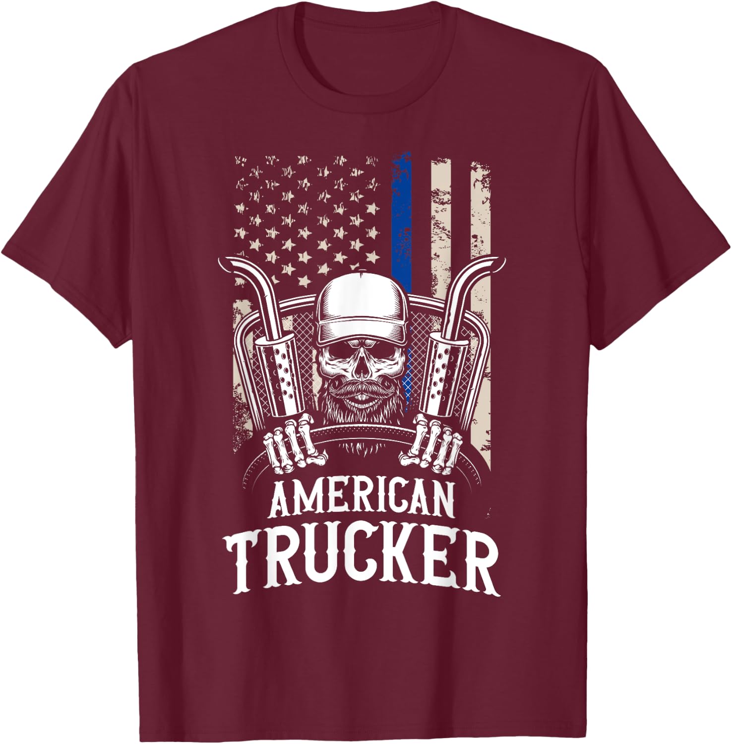 American Trucker for Patriotic Truck Driver T-Shirt - T-Shirt | Maroon