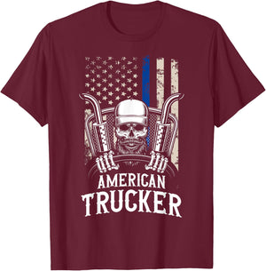 American Trucker for Patriotic Truck Driver T-Shirt - T-Shirt | Maroon