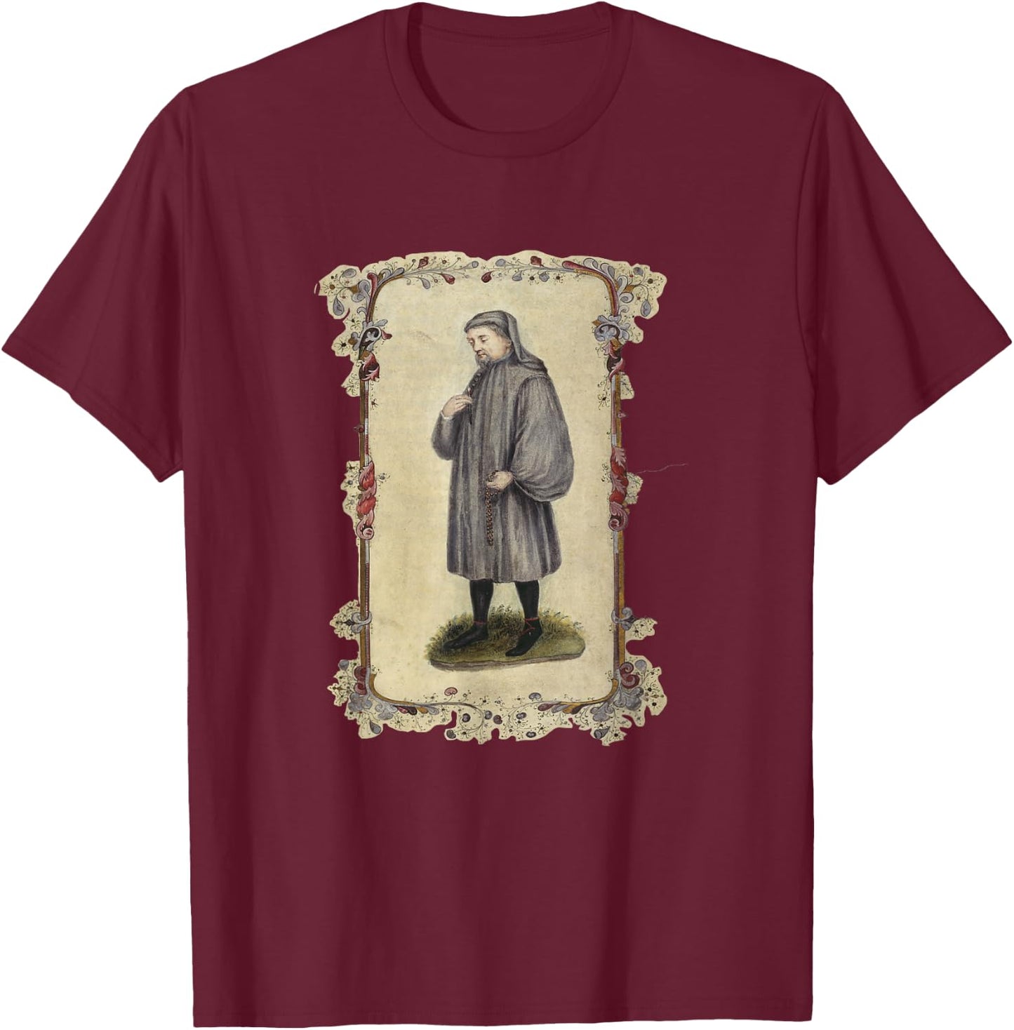 Geoffrey Chaucer Portrait (1478) T-Shirt - T-Shirt | Maroon