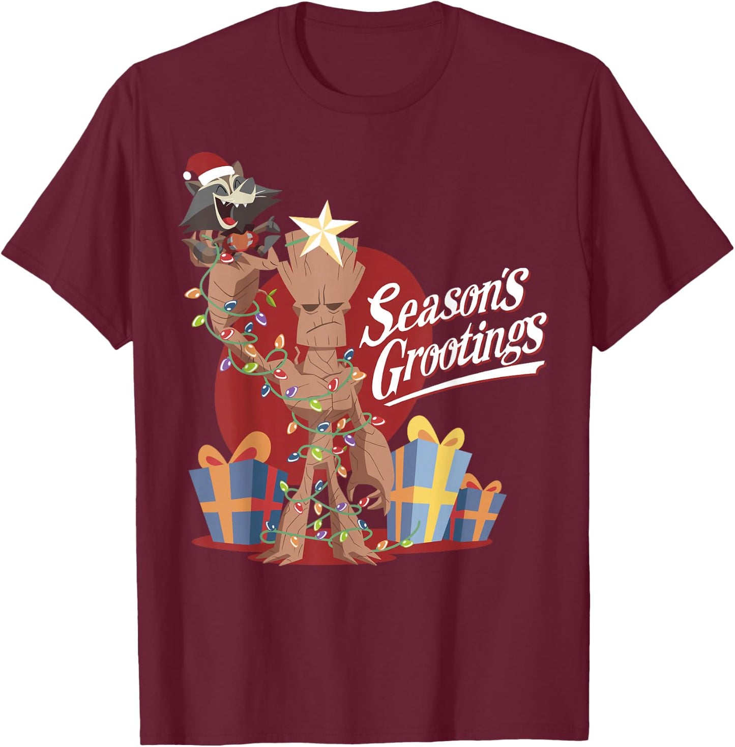 Marvel Guardians Of The Galaxy Season's Grootings Christmas T-Shirt - T-Shirt | Maroon