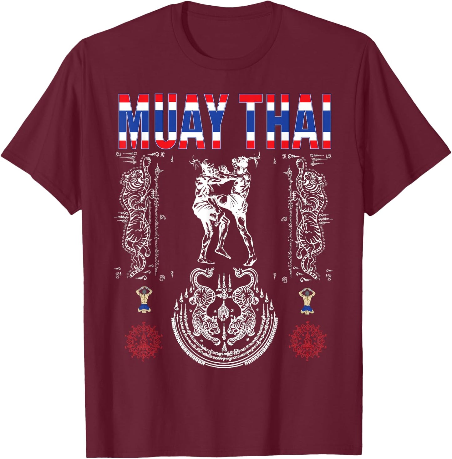 Sawadee thai traditional sak yant thai twin tiger muay thai T-Shirt - T-Shirt | Maroon