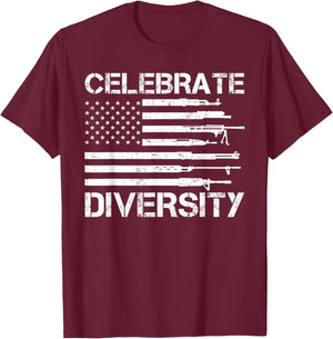 Proud Veteran Gun Owner Bullets American Flag HBL Celebrate Diversity Bullet Gun Rights Gun Lover Soldier T-Shirt - T-Shirt | Maroon