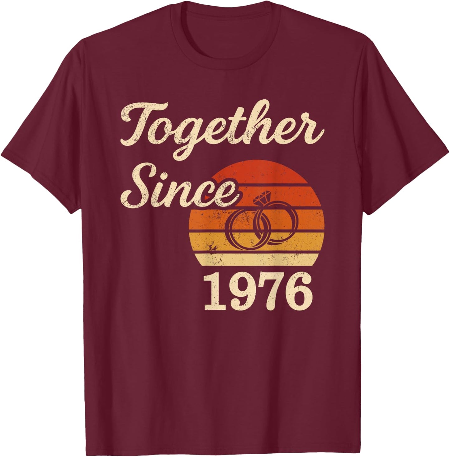 Vintage Sunset Together Since 1976 50th Wedding Anniversary T-Shirt - T-Shirt | Maroon