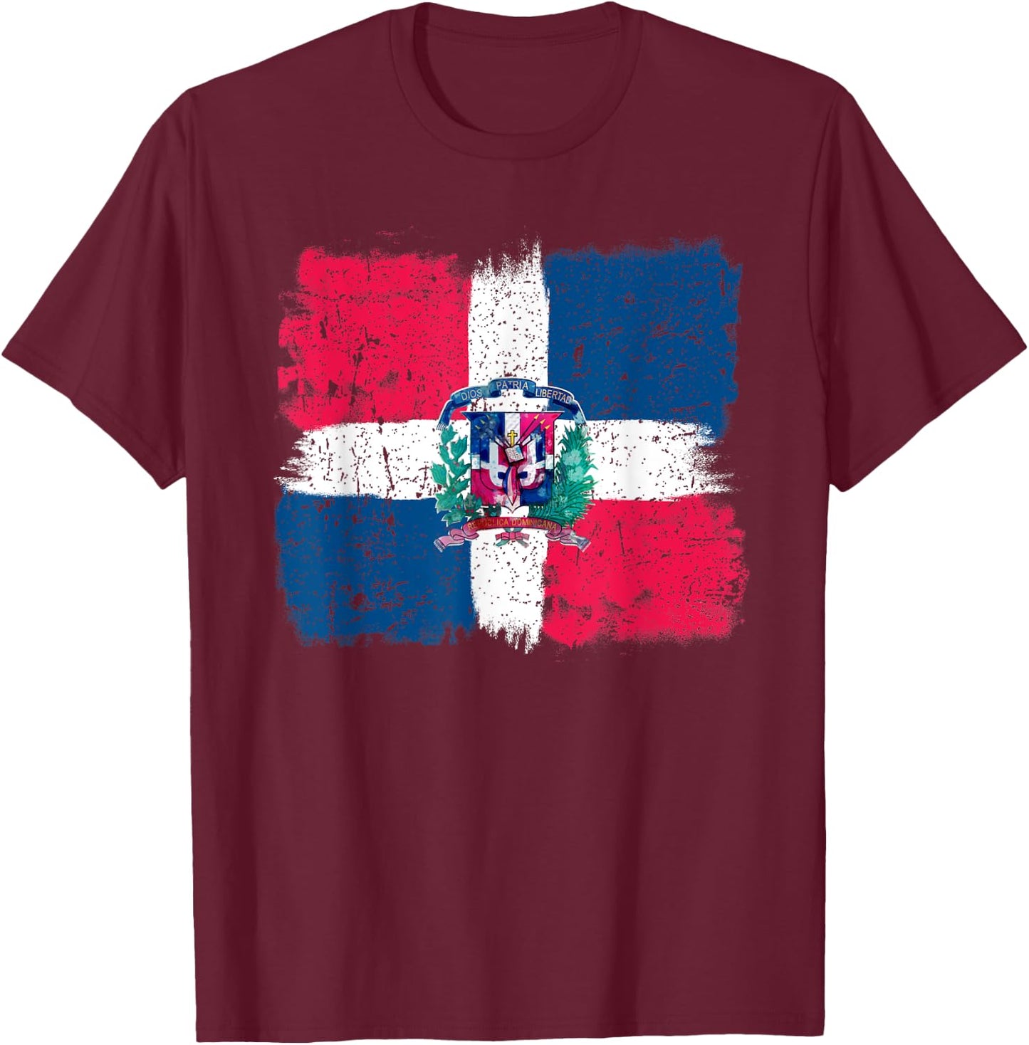 Dominican Republic Flag Shirt Painted Republica Dominicana T-Shirt - T-Shirt | Maroon