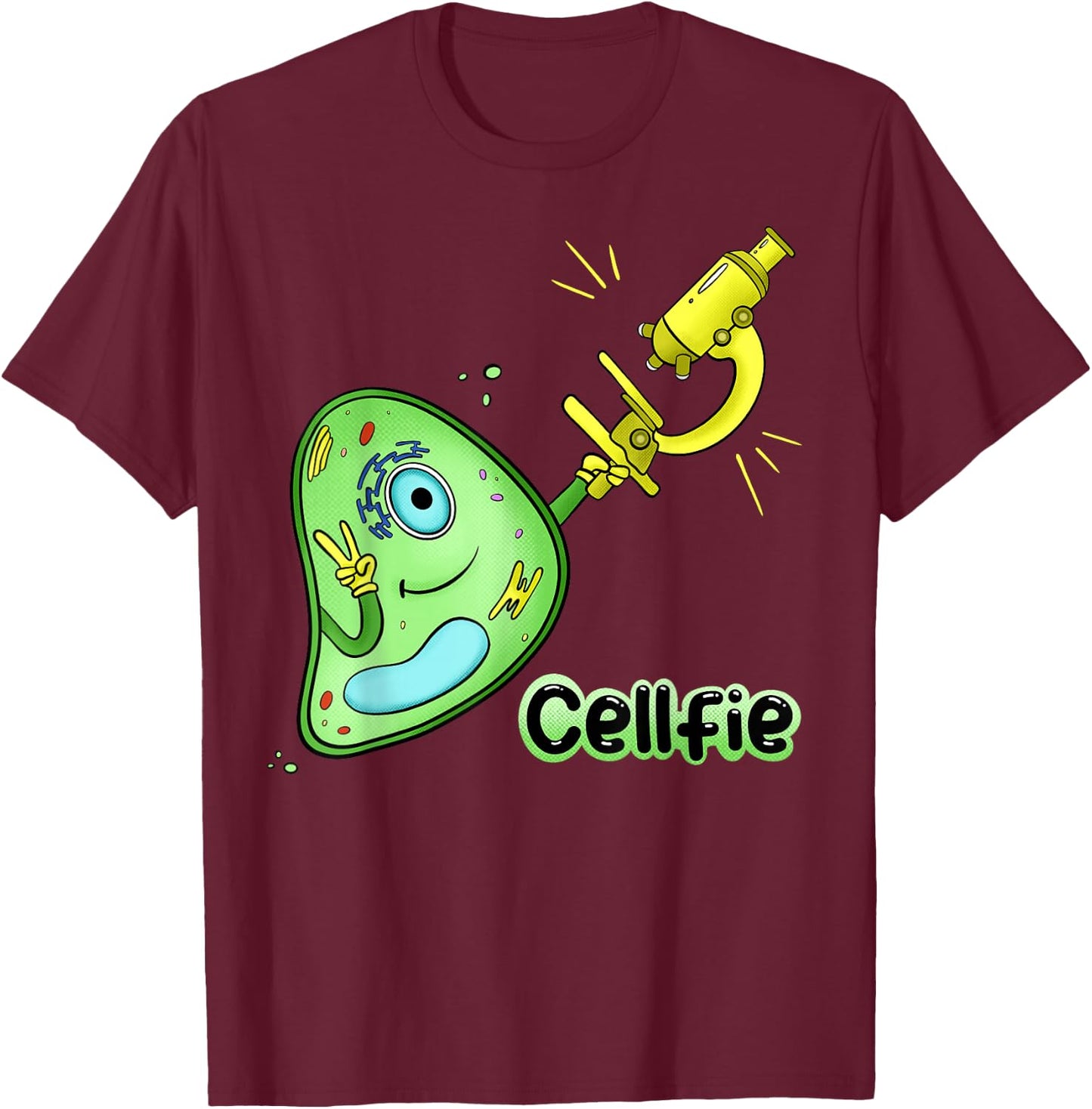 Cellfie Science Joke Biology Cell & Microscope Selfie Pun T-Shirt - T-Shirt | Maroon