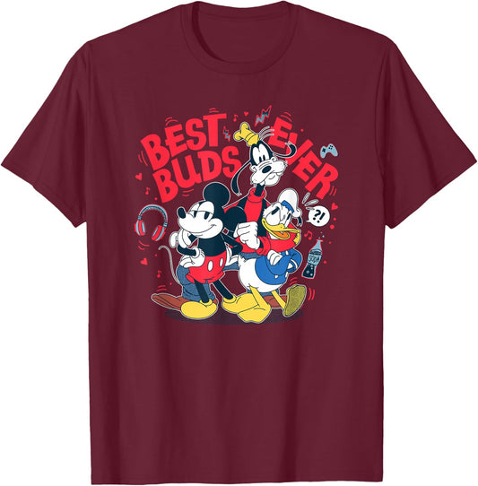 Disney Mickey Mouse Donald Duck Goofy Best Buds Ever Friends T-Shirt - T-Shirt | Maroon