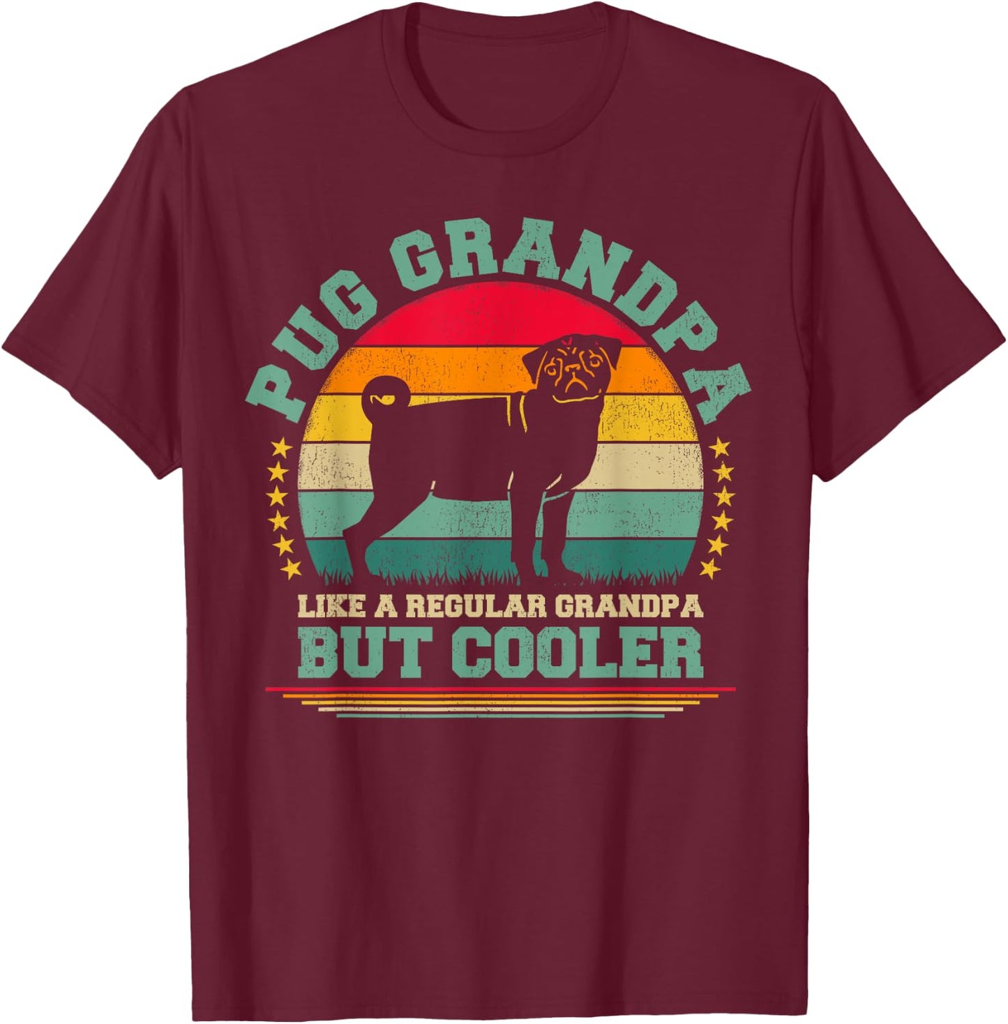 Pug Dog Lover Funny Vintage Pug Grandpa Father's Day T-Shirt - T-Shirt | Maroon
