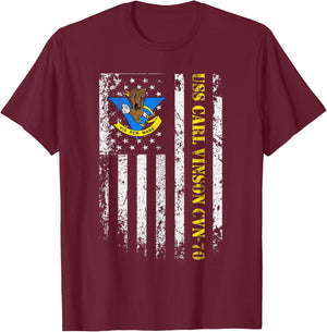 USS Carl Vinson CVN-70 Veteran American Flag Gift T-Shirt - T-Shirt | Maroon