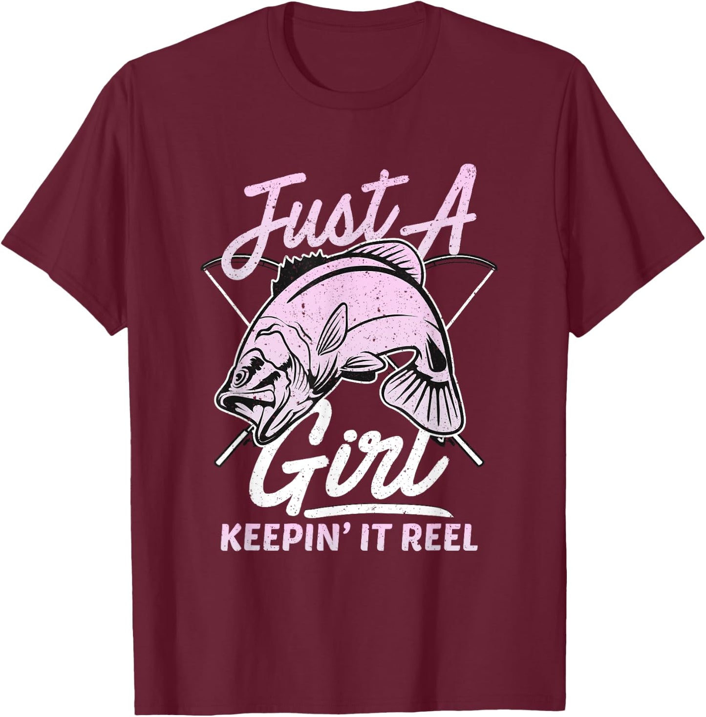 Cute Fishing Funny Keeping it Reel Purple Pink T-Shirt - T-Shirt | Maroon