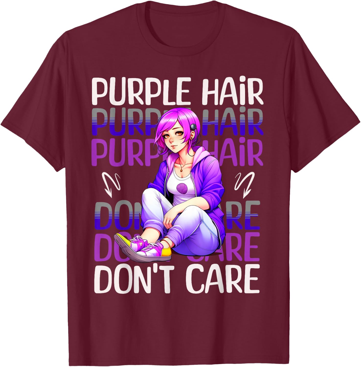 Purple Hair Don't Care Blue Hair Dye Girl T-Shirt - T-Shirt | Maroon