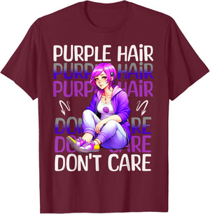 Purple Hair Don't Care Blue Hair Dye Girl T-Shirt - T-Shirt | Maroon