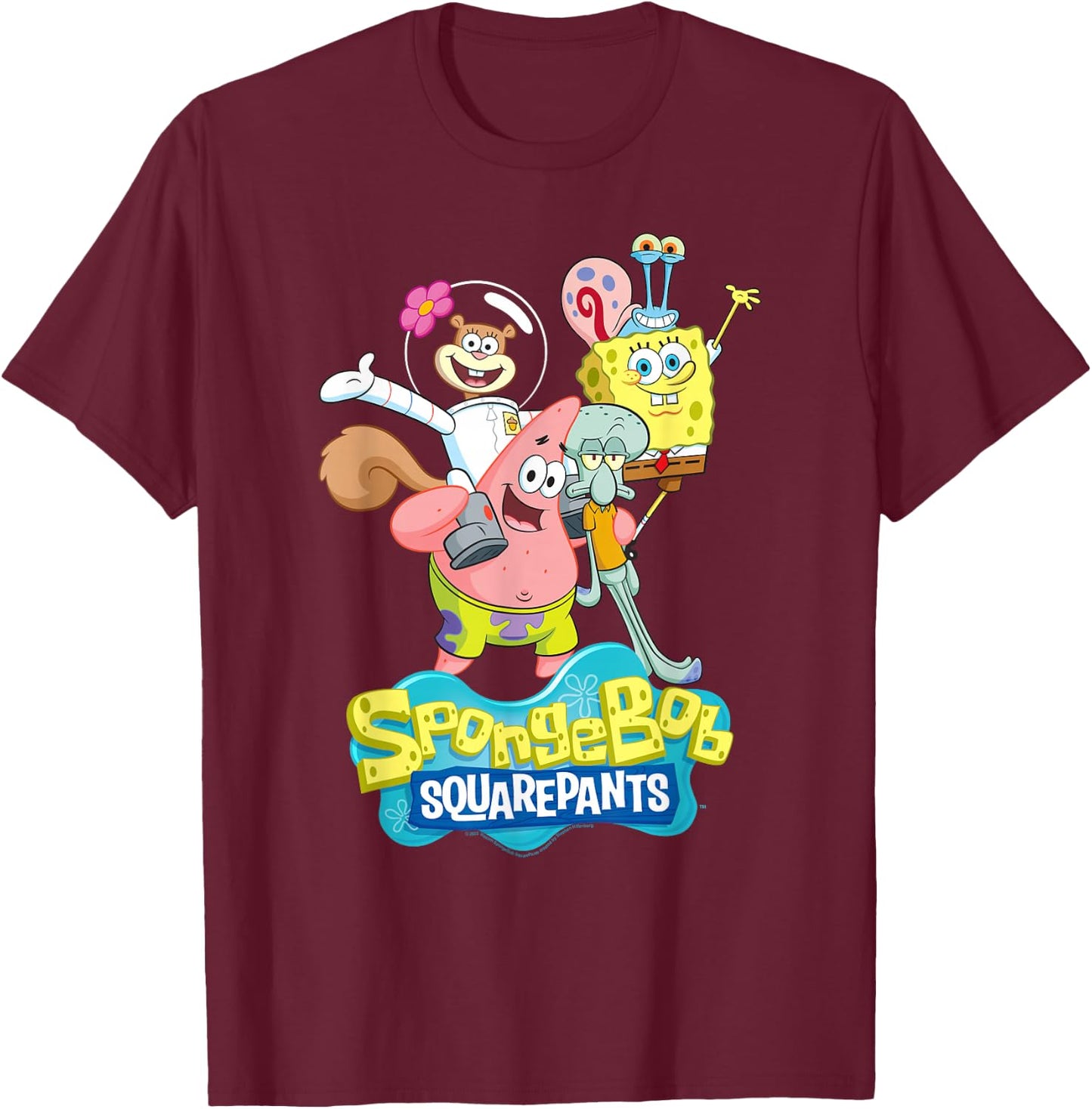SpongeBob SquarePants Sandy, Patrick, Gary and Squidward T-Shirt - T-Shirt | Maroon