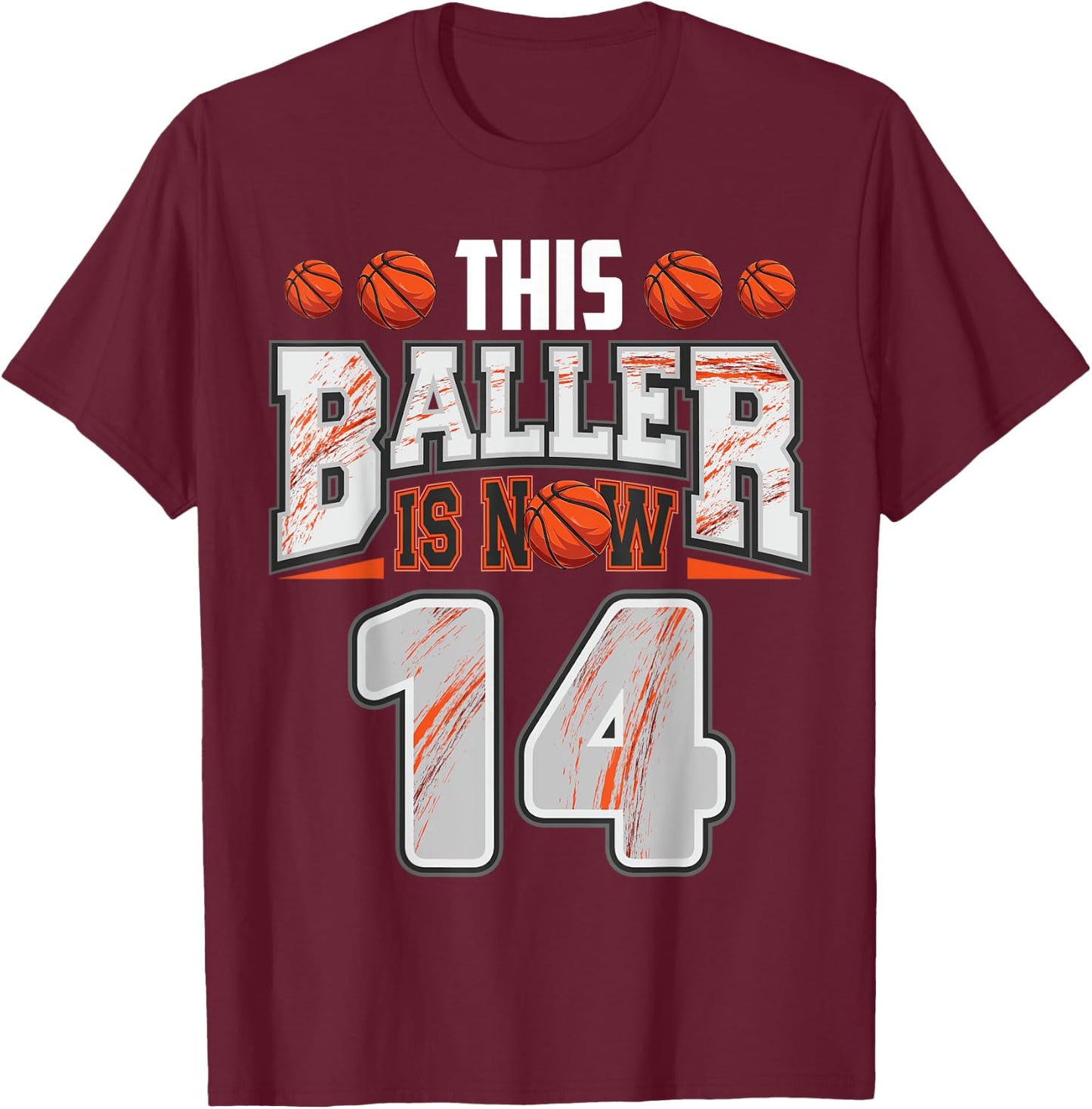 Basketball player 14 Years Old Boy Basketball 14th Birthday T-Shirt - T-Shirt | Maroon