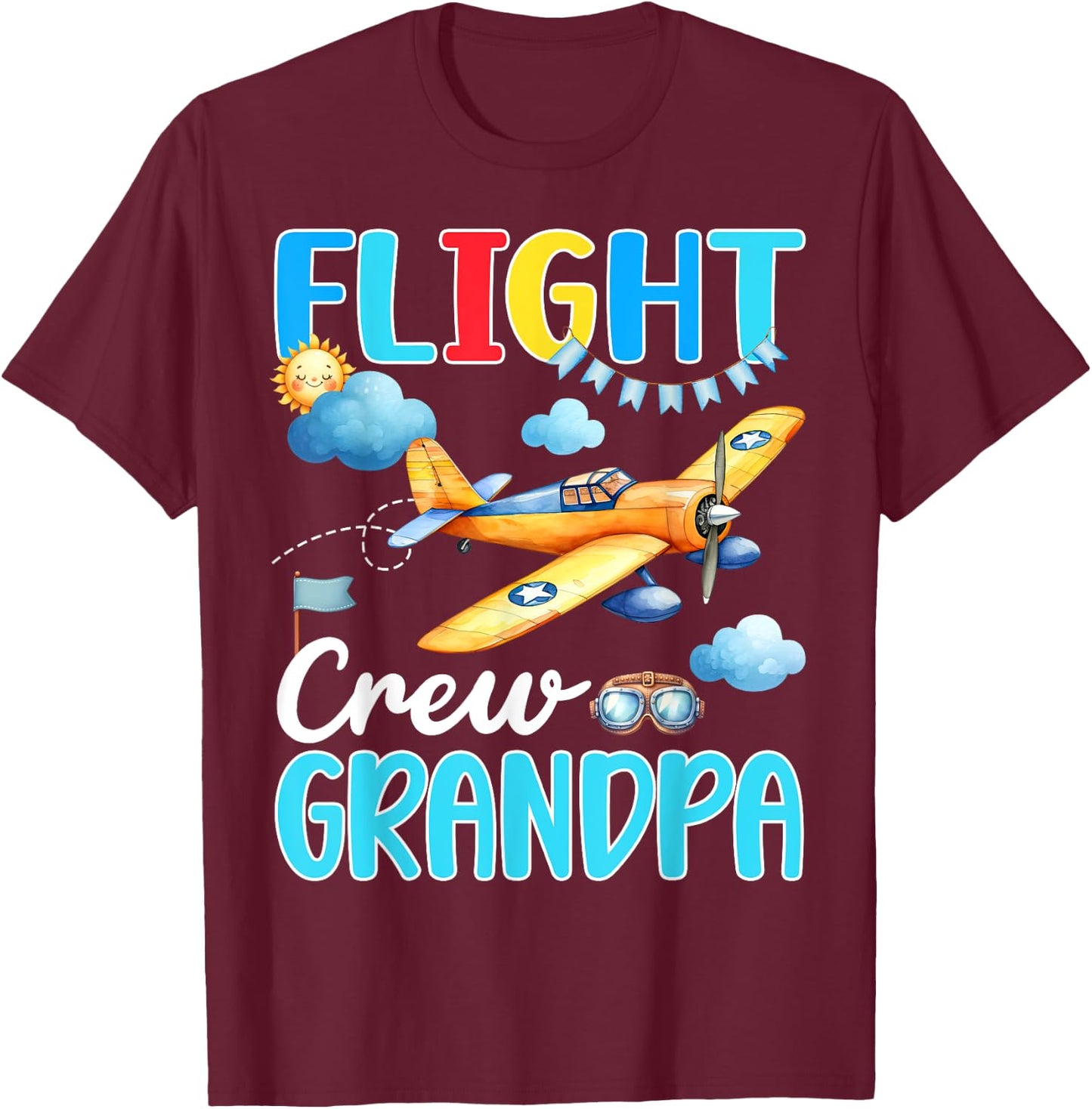 Flight Crew Grandpa Birthday Squad Airplane Matching Family T-Shirt - T-Shirt | Maroon