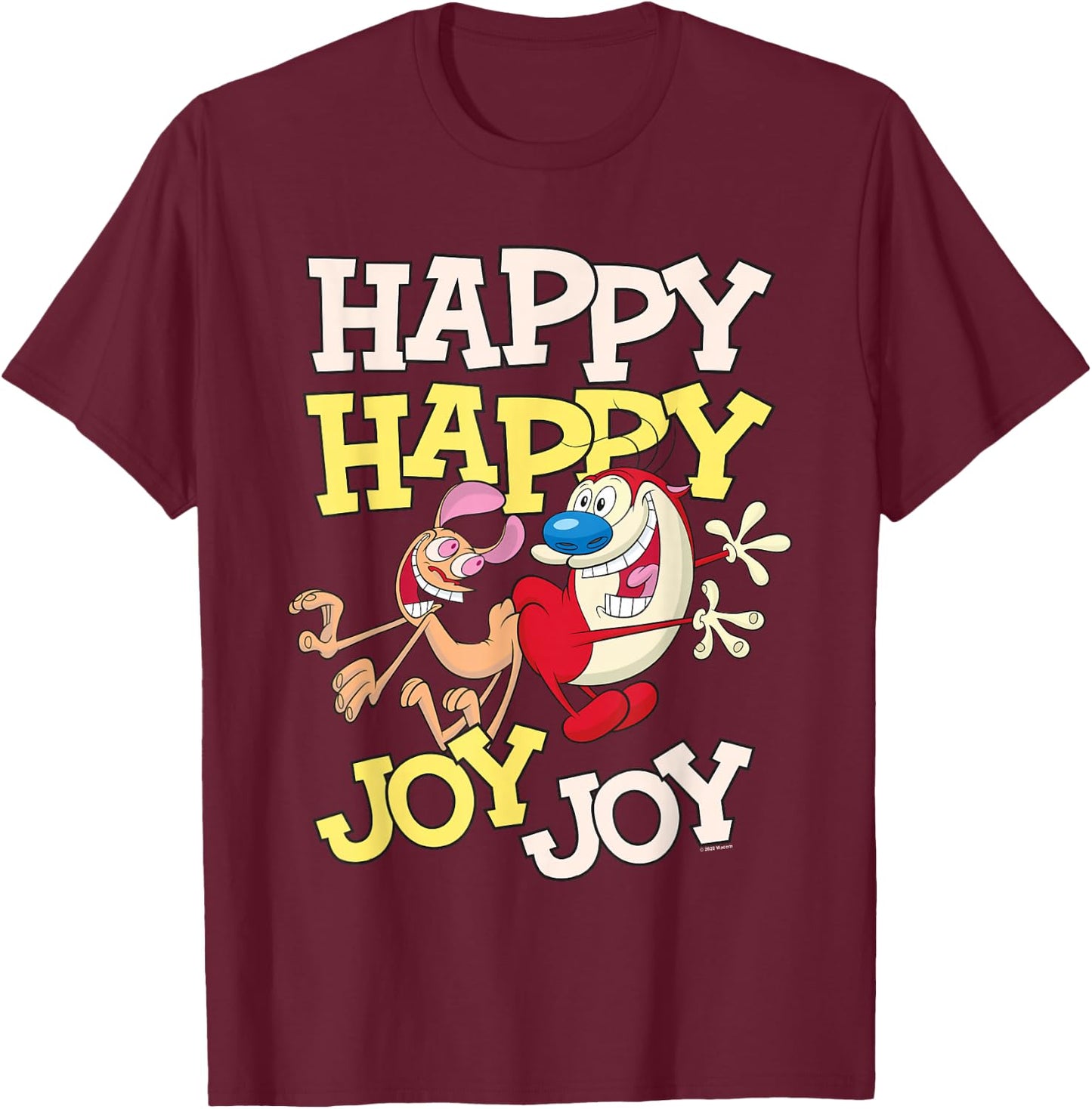 Ren and Stimpy Happy Happy Joy Joy Dance T-Shirt - T-Shirt | Maroon