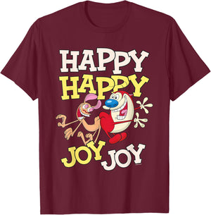 Ren and Stimpy Happy Happy Joy Joy Dance T-Shirt - T-Shirt | Maroon