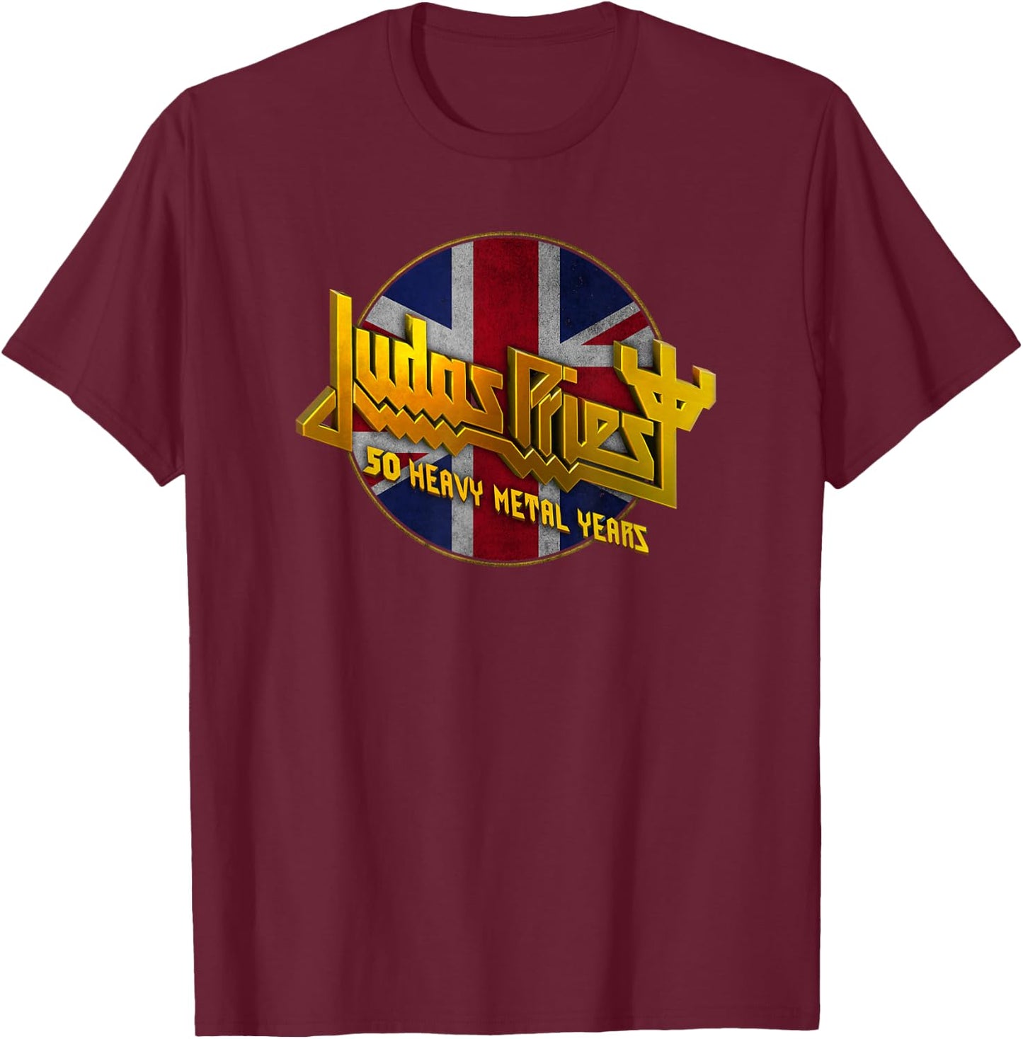 Judas Priest – 50 Years Union Jack Circle T-Shirt - T-Shirt | Maroon