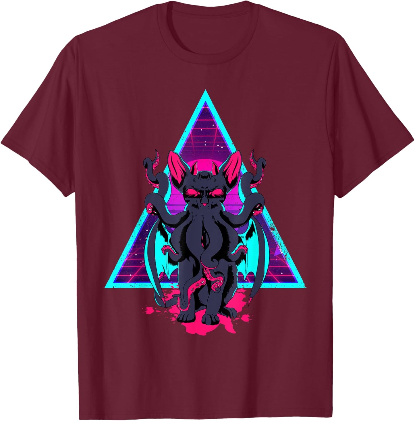 Vaporwave Cathulhu Demon Monster Cat Neko Kitten Horror T-Shirt - T-Shirt | Maroon