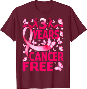 3 Years Breast Cancer Free Survivor Butterfly T-Shirt - T-Shirt | Maroon