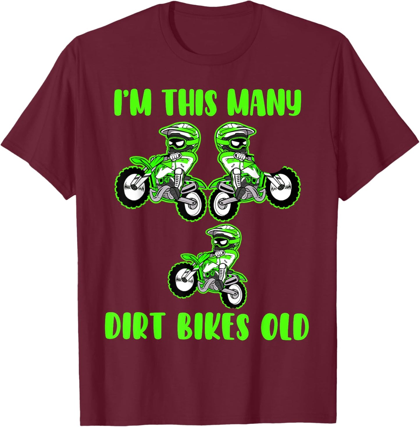 I'm This Many Dirt Bikes 3 Year Old 3rd Birthday Motocross T-Shirt - T-Shirt | Maroon
