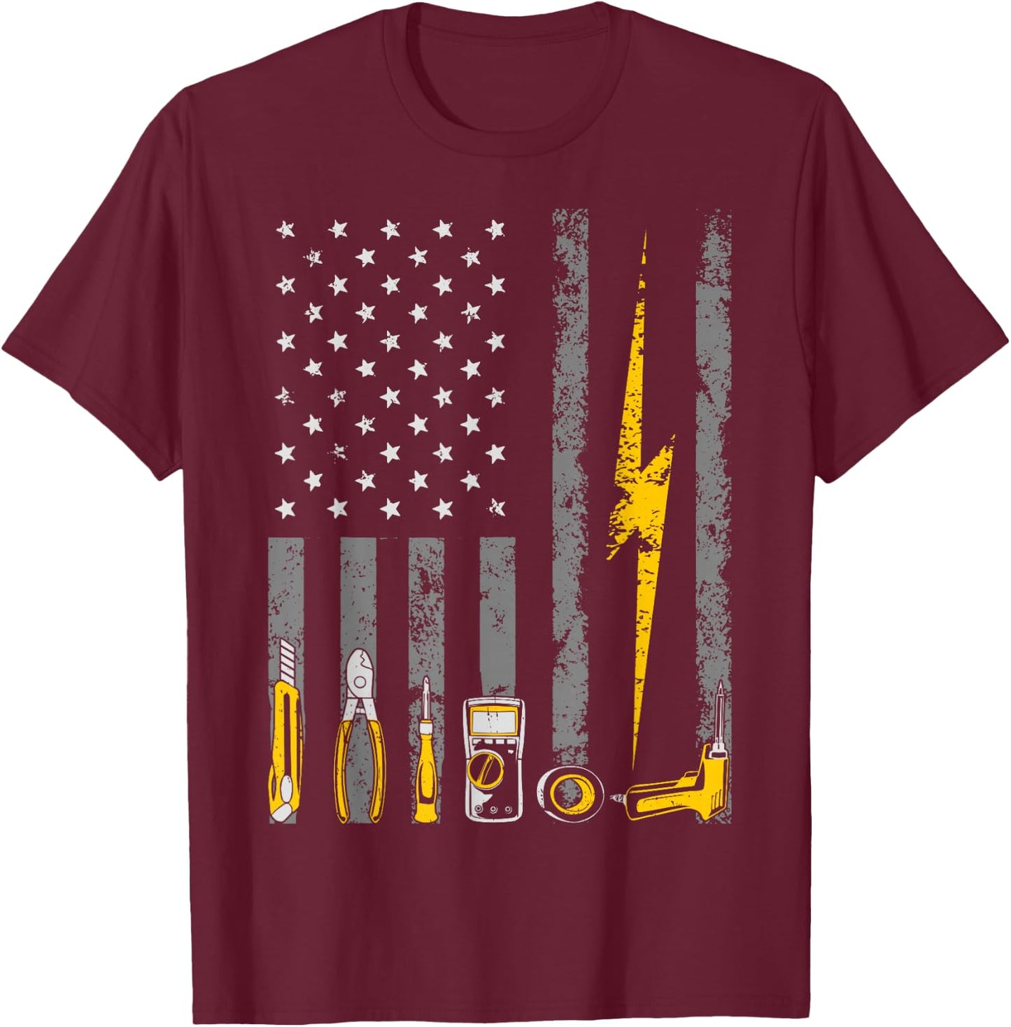 Electrician US Flag Tools Patriotic Job Wire Strippers T-Shirt - T-Shirt | Maroon