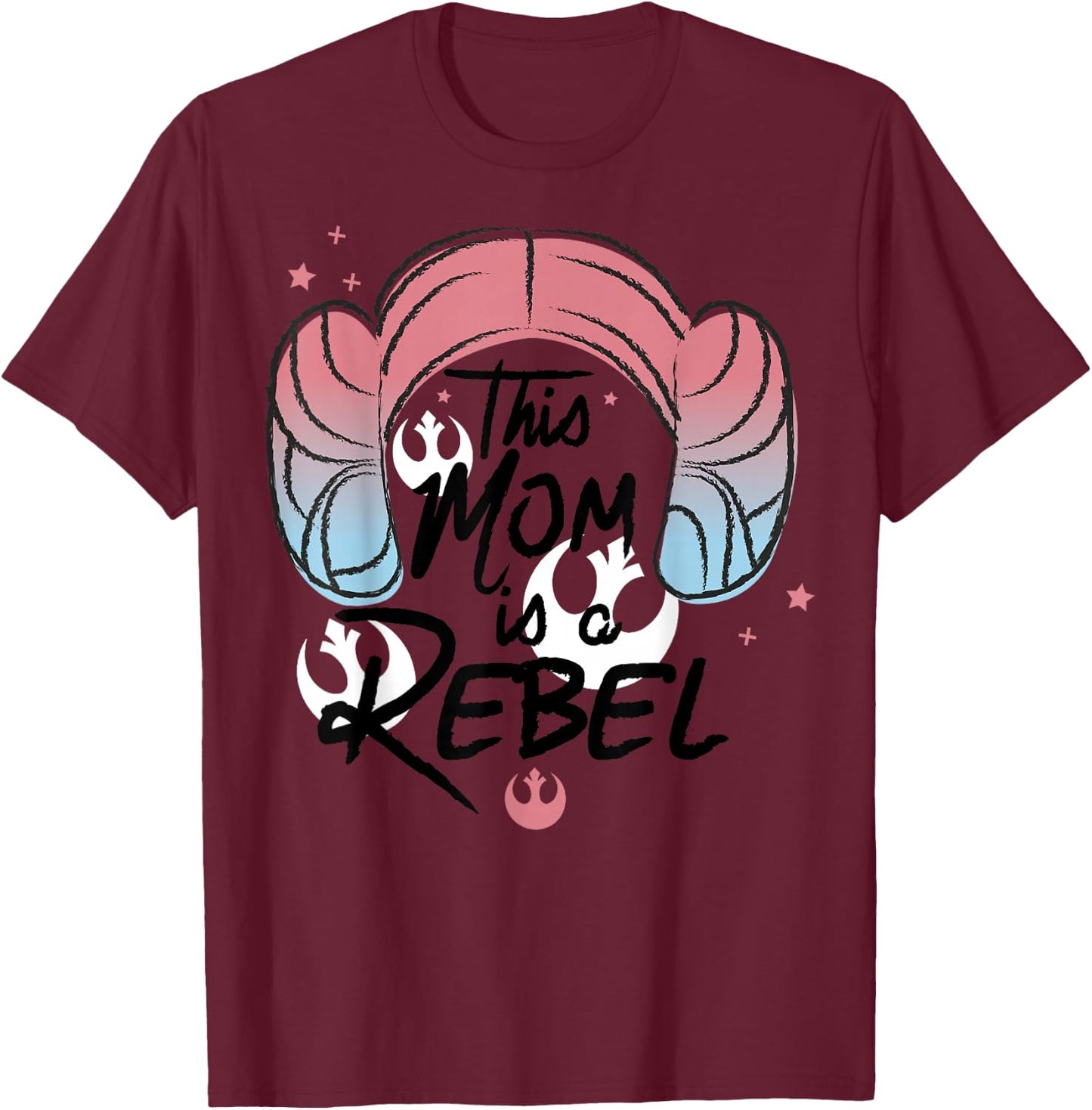 Star Wars This Mom Is A Rebel Princess Leia Hair T-Shirt - T-Shirt | Maroon
