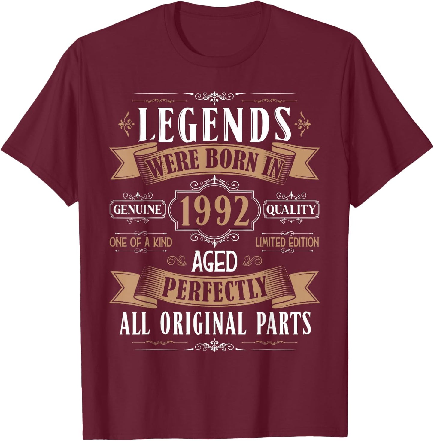 Legends Born in 1992 33rd Birthday 33 Years Old Bday Men T-Shirt - T-Shirt | Maroon