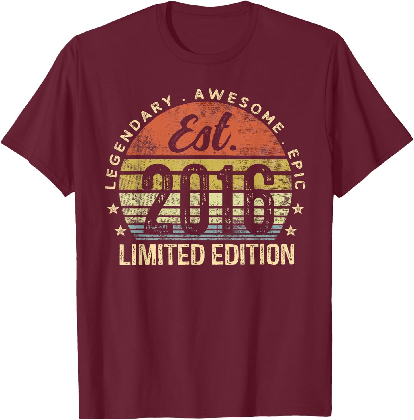 Est 2016 Limited Edition 9th Birthday Gifts 9 Year Old T-Shirt - T-Shirt | Maroon