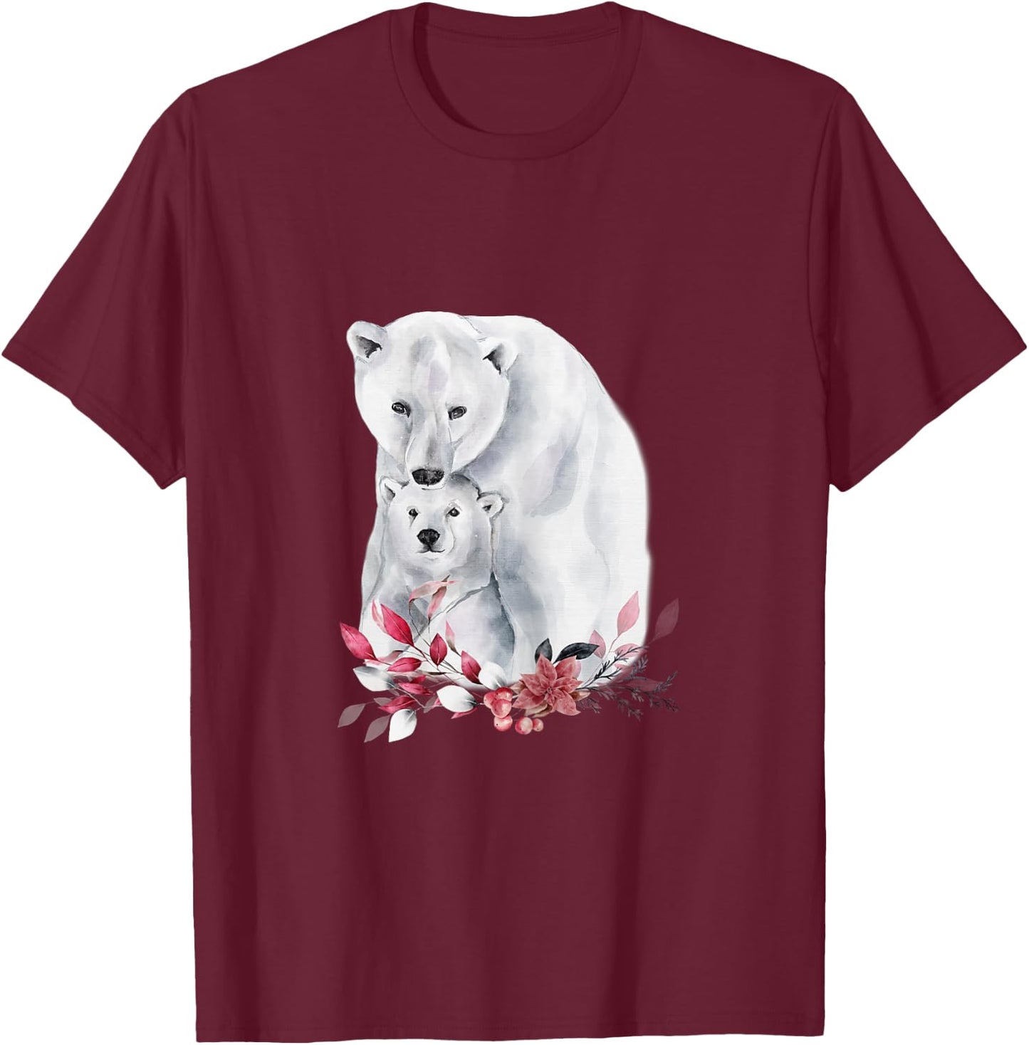 Mama Polar Bear and Baby Cub for Girls and Women T-Shirt - T-Shirt | Maroon