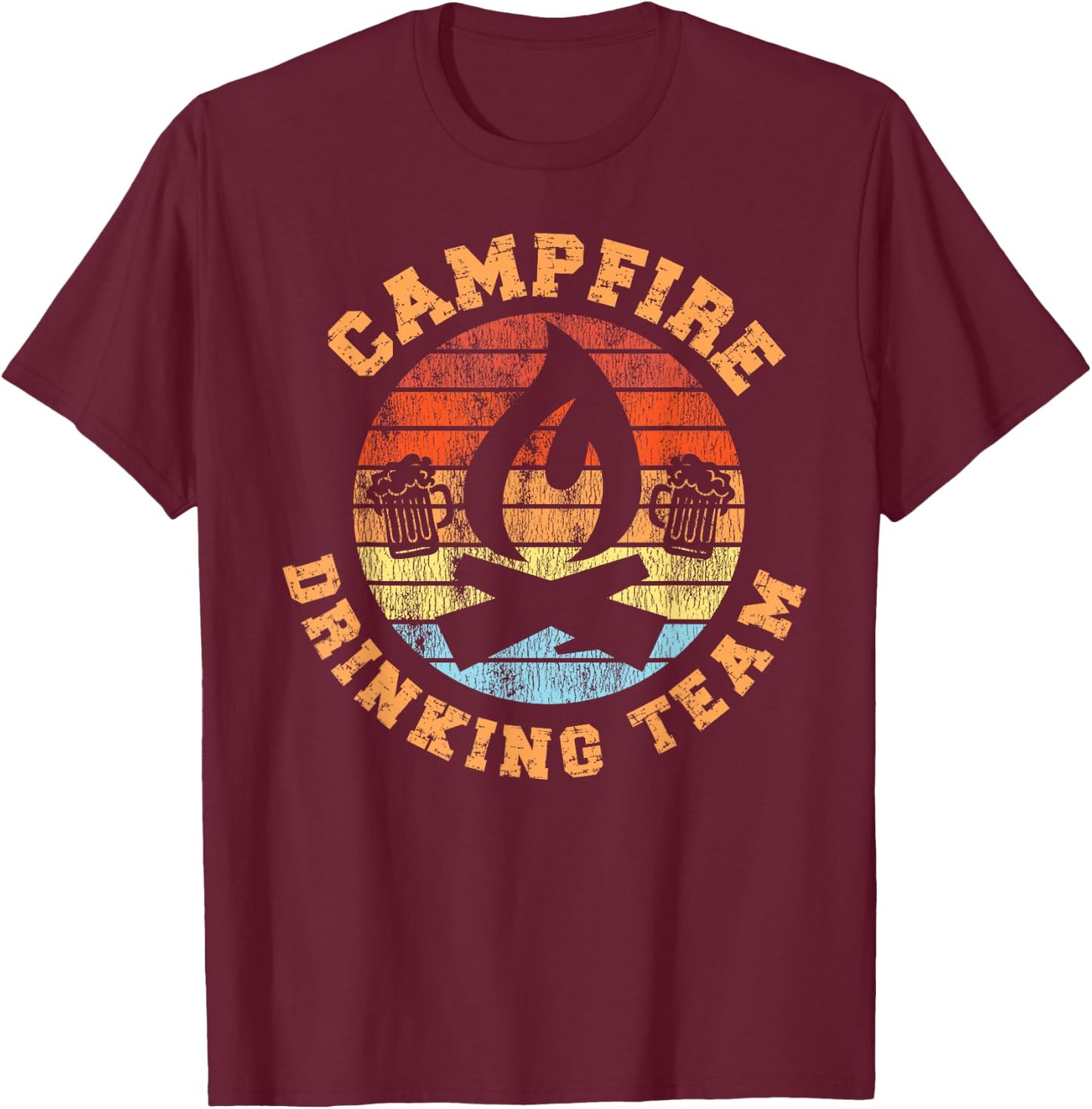 Camping Drunk Alcohol Retro Vintage Campfire Drinking Club T-Shirt - T-Shirt | Maroon
