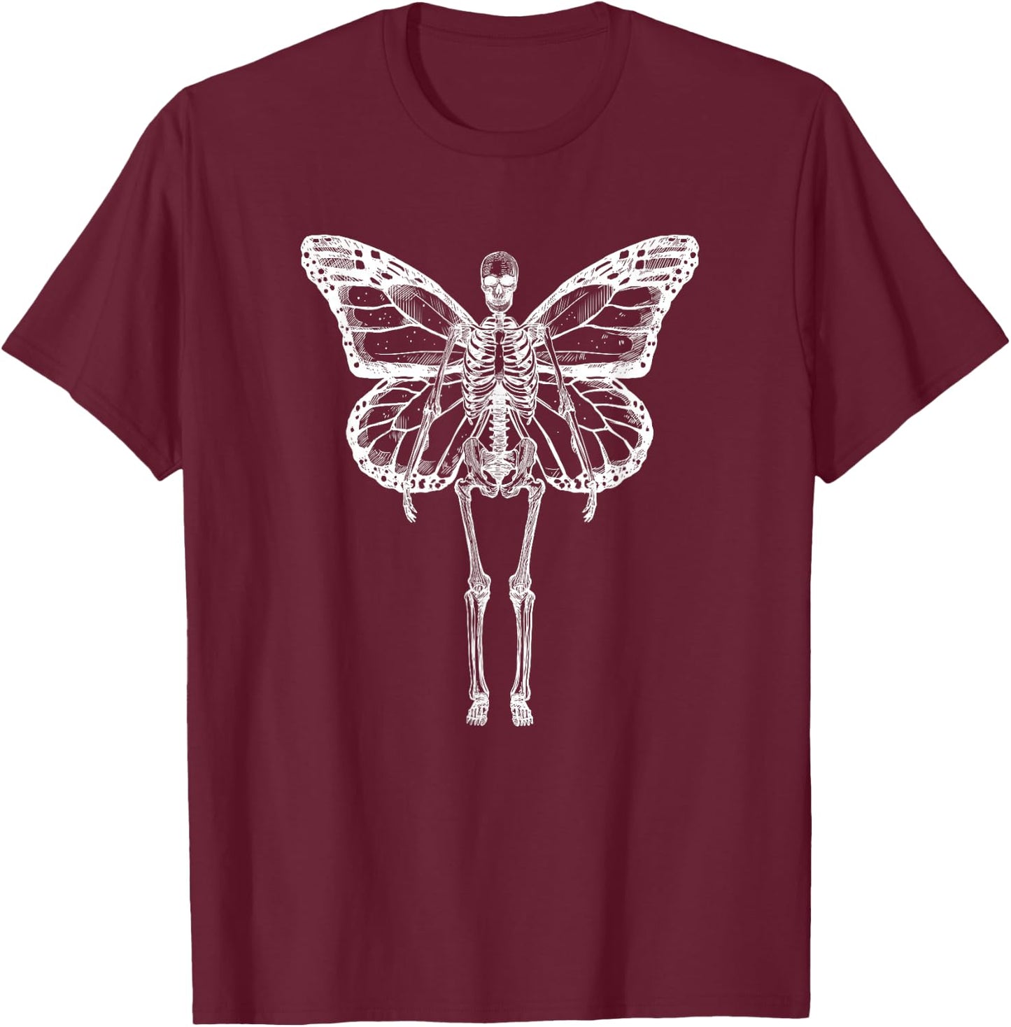 Butterfly Fairy Grunge Fairycore Aesthetic Skeleton Goth T-Shirt - T-Shirt | Maroon