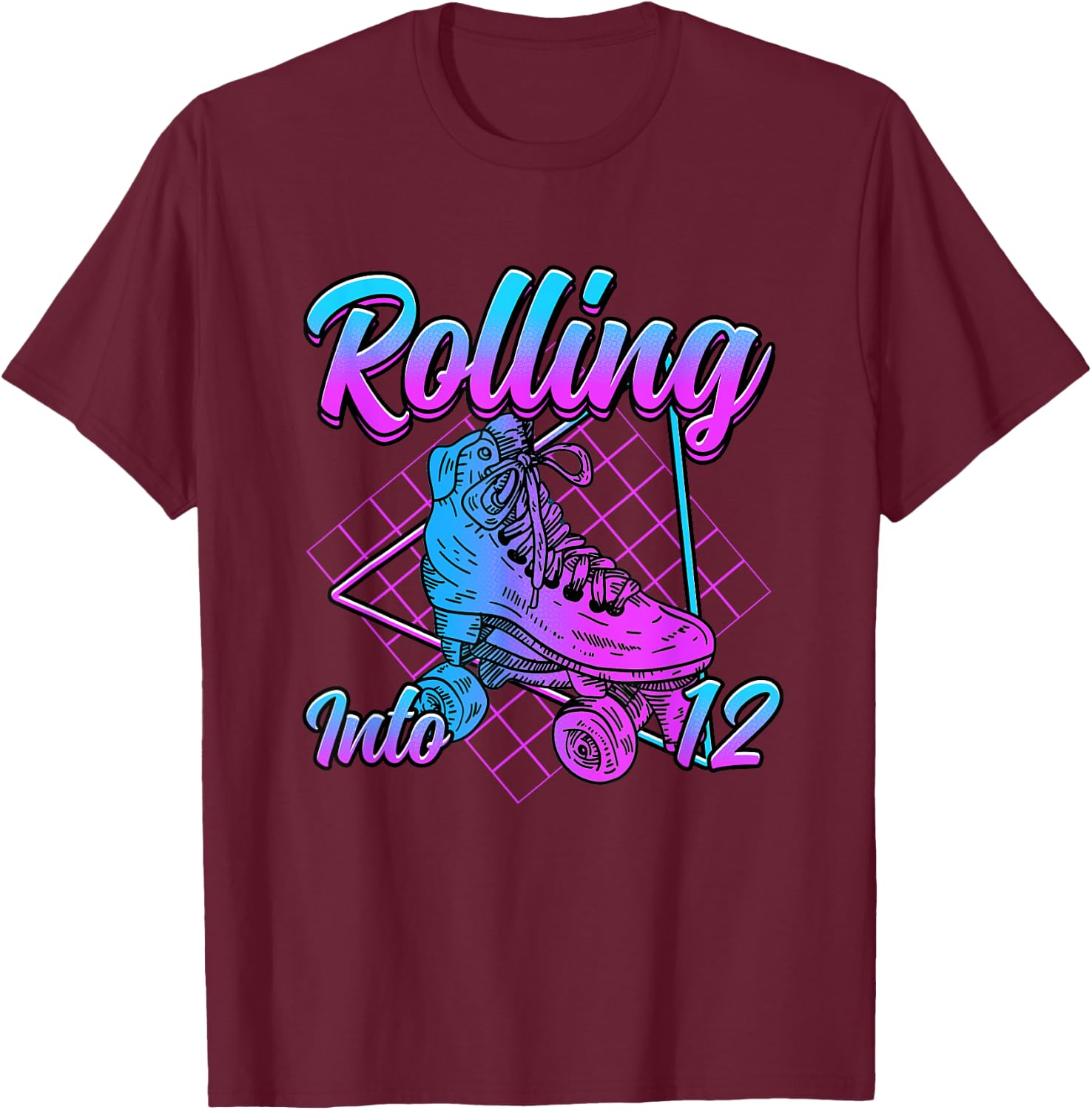 Rolling into 12 Roller Skate Birthday T-Shirt - T-Shirt | Maroon